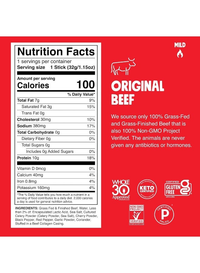CHOMPS Grass Fed Original Beef Jerky Snack Sticks - Image 2